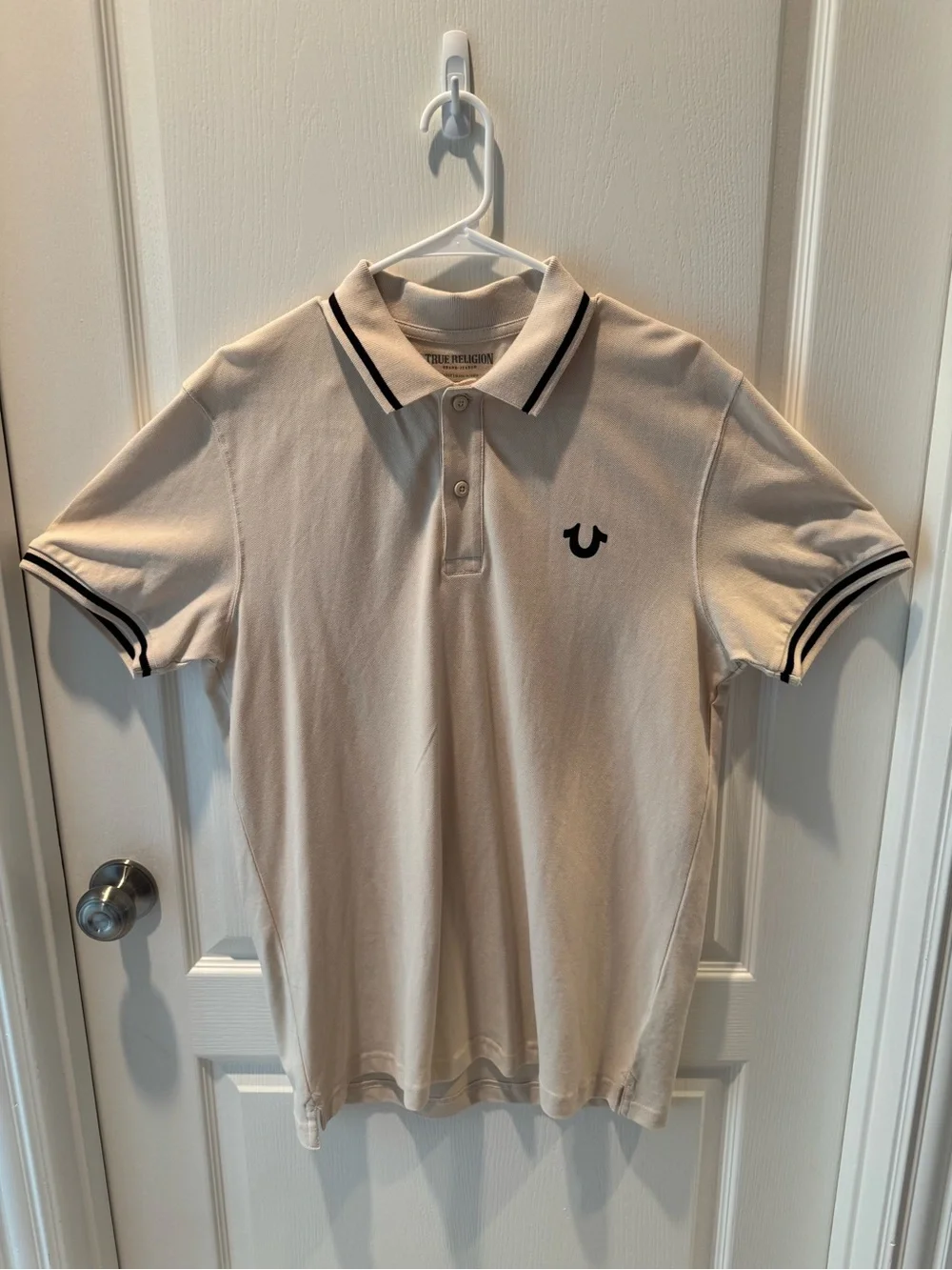True Religion Men’s Cream Polo with Black Accents